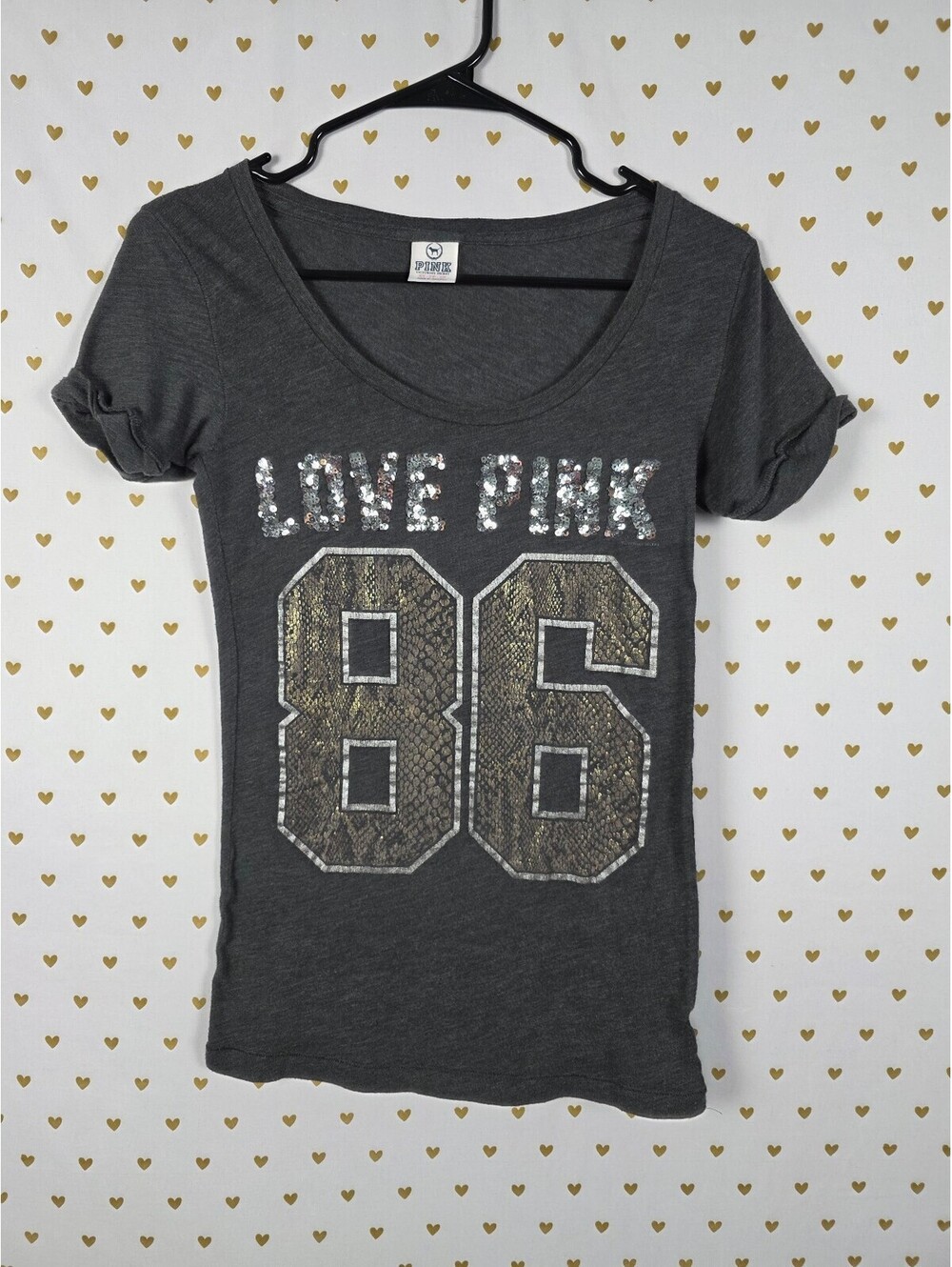 Victorias Secret PINK Vintage Y2k LOVE Snake Print 86 Logo Tee shirt BLING XS